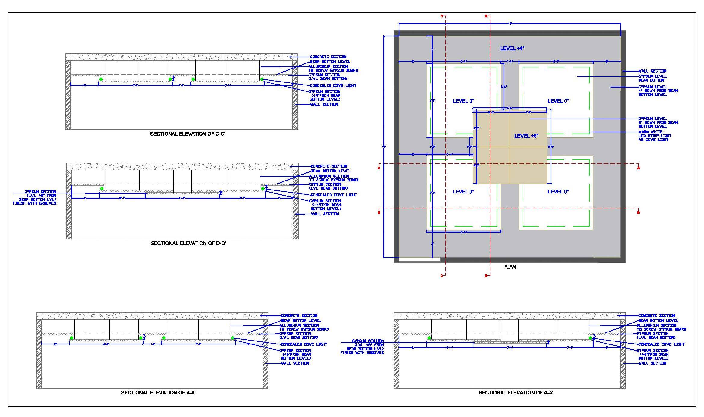 16'x16' Decorative Gypsum False Ceiling CAD Drawing